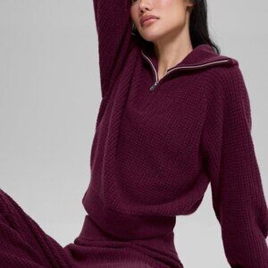 Alo Yoga Cashmere Plush Waffle 1/4 Zip Pullover Burgundy